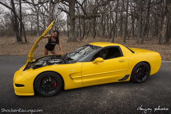 Jamie Barwick looking at engine in 2002 Corvette Z06