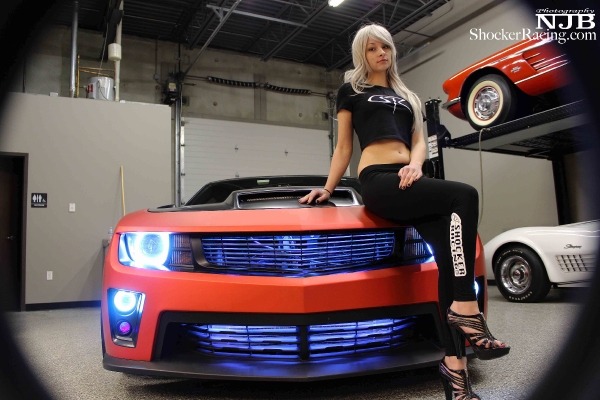 Brenda Lezon with a fifth gen Camaro for ShockerRacingGirls