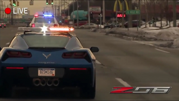 C7 Corvette Z06 Being Escorted through Detroit for the unveiling