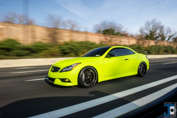 Jessica's Hi Liter Yellow Wrapped Infiniti G37 featuring Faith Marone