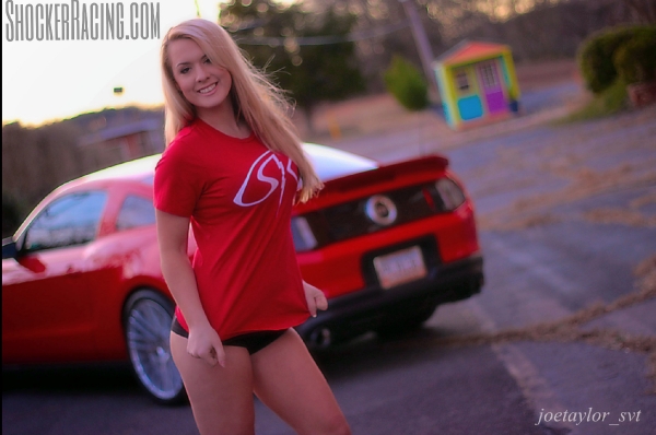 Kaitlyn Macdonald with her 2011 Mustang GT 5.0 for ShockerRacingGirls