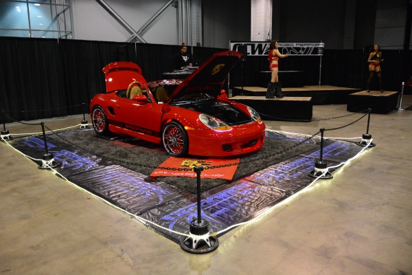 KGKIS GoGo Dancing at Tuner Galleria 2015 with the Shockwave Porsche Boxster