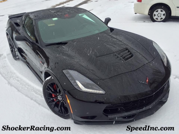 Pulling the C7 Z06 into Speed Inc. in the snow_1