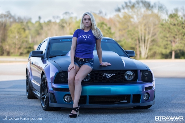 Megan Lyda with her Custom Wrapped Roush Mustang