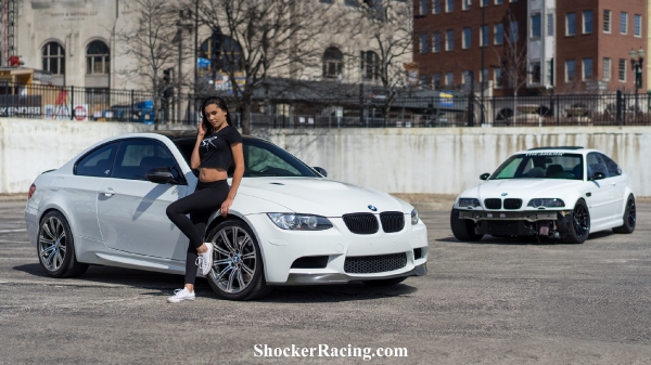 Katelyn Frosolone with an E92 M3 and an E46 M3
