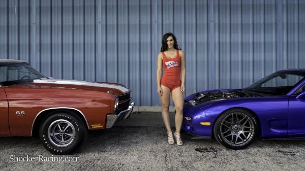 Kylin Sloan with a Mazda RX-7 and a 1970 Chevelle SS 396