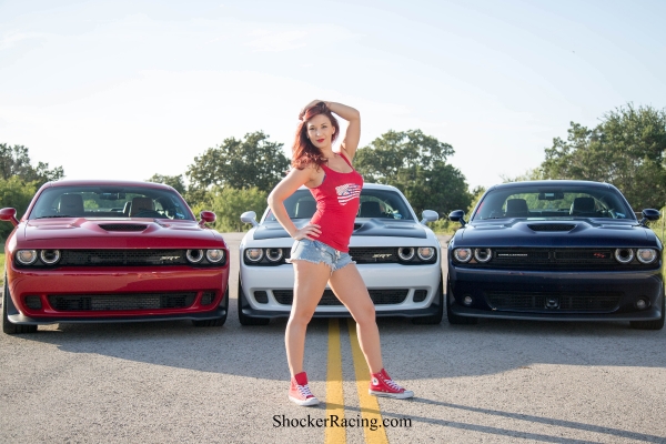 Skylar Baggett with Red, White, and Blue Dodge Challengers