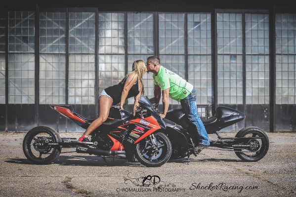 Ruth Harris with her Hayabusa drag bike for ShockerRacingGirls