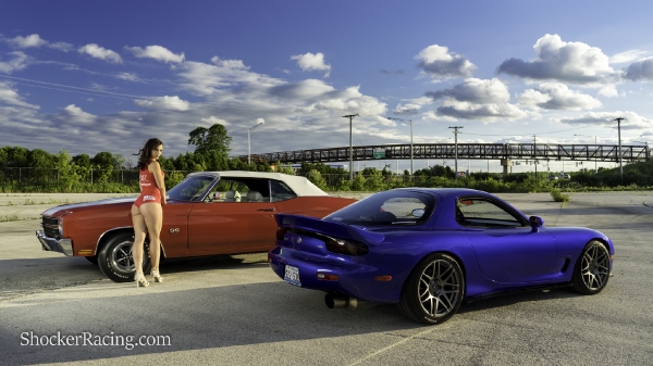 Kylin Sloan with a Mazda RX-7 and a 1970 Chevelle SS 396